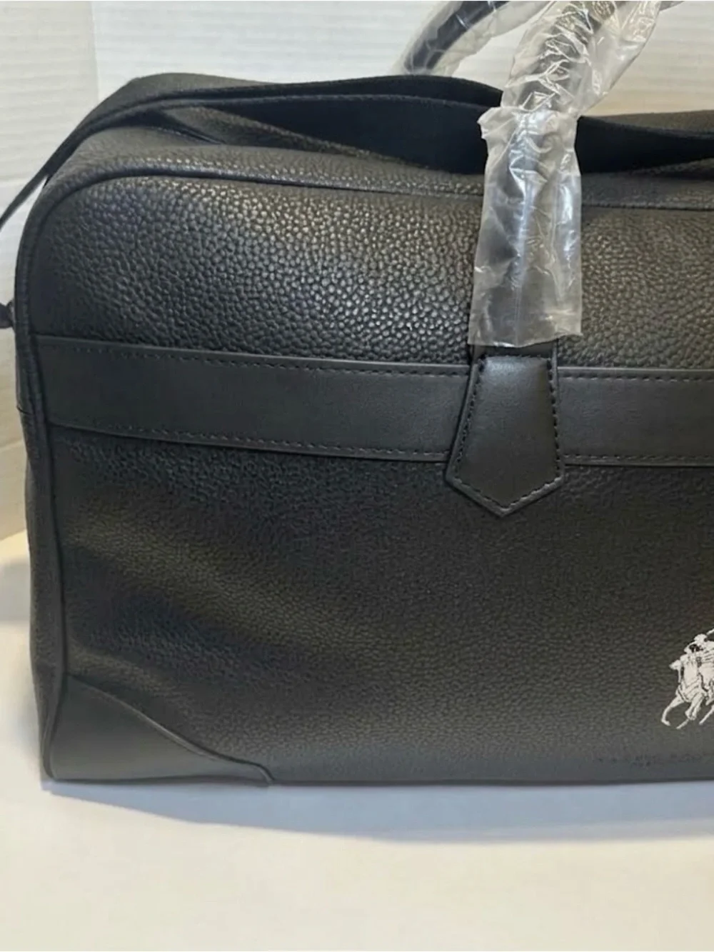 Polo Ralph Lauren Black Pebble Leather Duffle Weekender Bag